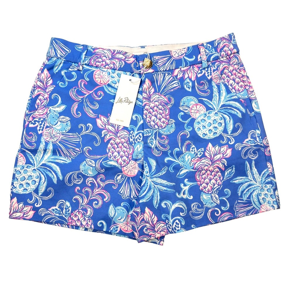NWT Lilly Pulitzer Gretchen High Rise Shorts Sunwashed Blue Citrus Crush Sz 4